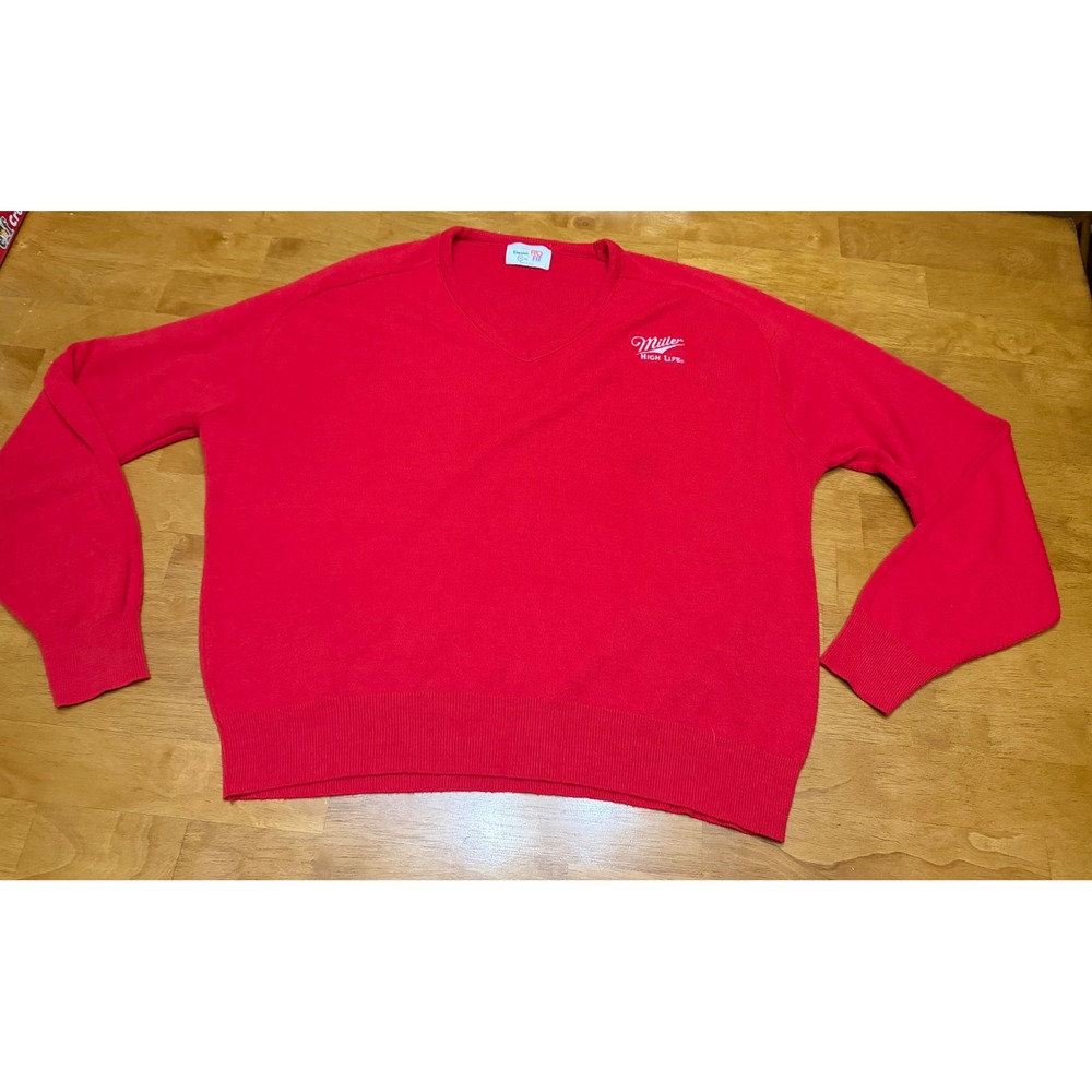 Vintage King Louie Miller High Life Red V-Neck Sweater Mens XXL Made in USA